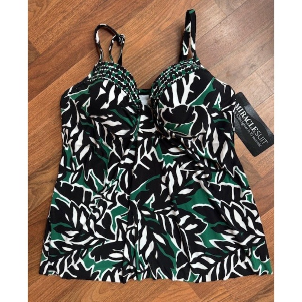 Miraclesuit Womens Black Green Palma Verde Underwired Marina Tankini Swim Top 16 - Picture 3 of 9
